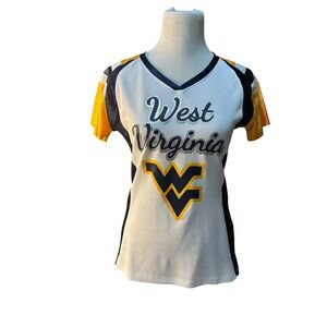 West Virginia Mountaineers #67 Football Jersey White Gold Blue Womens